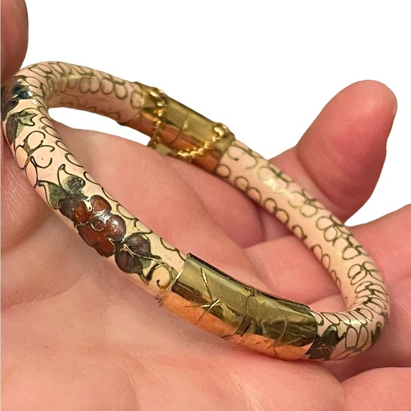 Vintage gold finish cloissone hand painted Chinese bracelet peach - Picture 9 of 9